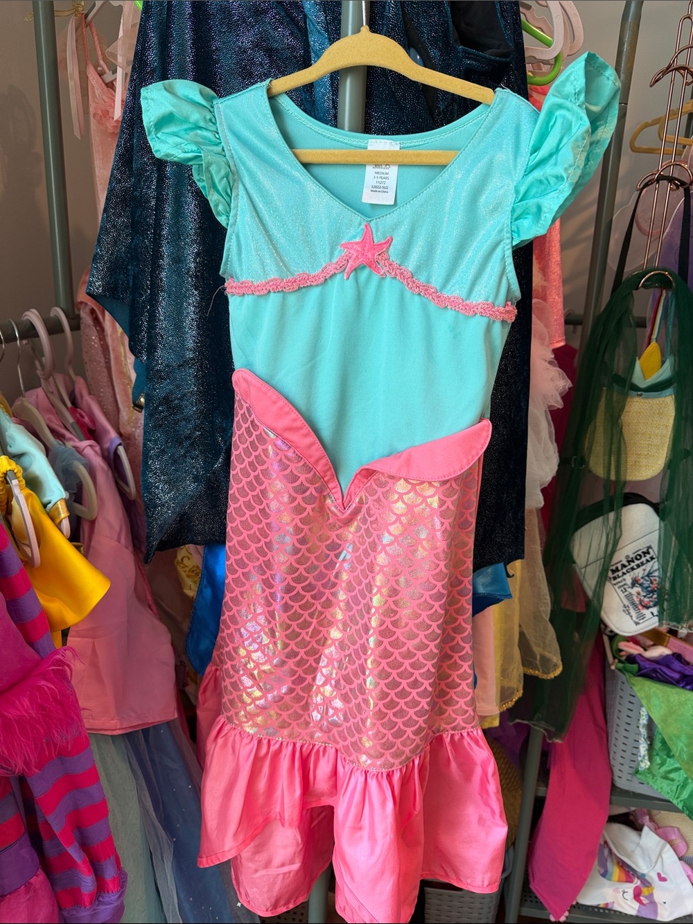 Girls Mermaid Costume Dress in Aqua and Pink - Play Costume